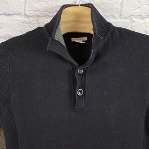 Carbon 2 Cobalt Men Pullover Cotton Henley Sweater Black Knit Cotton Size Medium